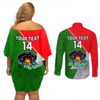 Custom Papua New Guinea Rugby Couples Matching Off Shoulder Short Dress and Long Sleeve Button Shirts Rabaul Gurias PNG Polynesian Pattern - Wonder Print Shop