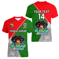 Custom Papua New Guinea Rugby Women V Neck T Shirt Rabaul Gurias PNG Polynesian Pattern - Wonder Print Shop