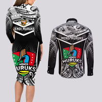 Papua New Guinea Rugby Couples Matching Long Sleeve Bodycon Dress and Long Sleeve Button Shirts Mendi Muruks PNG Polynesian Pattern - Wonder Print Shop