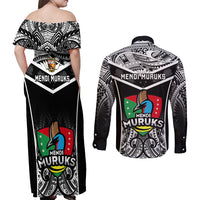 Papua New Guinea Rugby Couples Matching Off Shoulder Maxi Dress and Long Sleeve Button Shirts Mendi Muruks PNG Polynesian Pattern - Wonder Print Shop