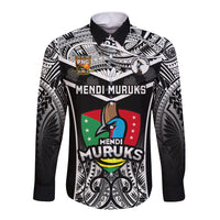 Papua New Guinea Rugby Long Sleeve Button Shirt Mendi Muruks PNG Polynesian Pattern - Wonder Print Shop
