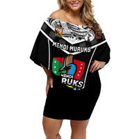 Papua New Guinea Rugby Off Shoulder Short Dress Mendi Muruks PNG Polynesian Pattern - Wonder Print Shop