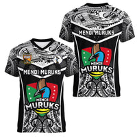 Papua New Guinea Rugby Women V Neck T Shirt Mendi Muruks PNG Polynesian Pattern - Wonder Print Shop