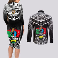 Custom Papua New Guinea Rugby Couples Matching Long Sleeve Bodycon Dress and Long Sleeve Button Shirts Mendi Muruks PNG Polynesian Pattern - Wonder Print Shop