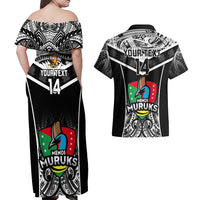 Custom Papua New Guinea Rugby Couples Matching Off Shoulder Maxi Dress and Hawaiian Shirt Mendi Muruks PNG Polynesian Pattern - Wonder Print Shop