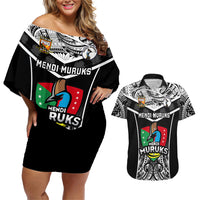 Custom Papua New Guinea Rugby Couples Matching Off Shoulder Short Dress and Hawaiian Shirt Mendi Muruks PNG Polynesian Pattern - Wonder Print Shop