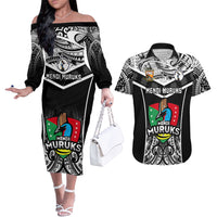 Custom Papua New Guinea Rugby Couples Matching Off The Shoulder Long Sleeve Dress and Hawaiian Shirt Mendi Muruks PNG Polynesian Pattern - Wonder Print Shop