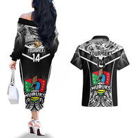 Custom Papua New Guinea Rugby Couples Matching Off The Shoulder Long Sleeve Dress and Hawaiian Shirt Mendi Muruks PNG Polynesian Pattern - Wonder Print Shop