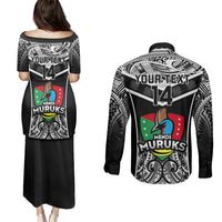 Custom Papua New Guinea Rugby Couples Matching Puletasi Dress and Long Sleeve Button Shirts Mendi Muruks PNG Polynesian Pattern - Wonder Print Shop
