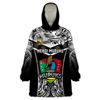 Custom Papua New Guinea Rugby Wearable Blanket Hoodie Mendi Muruks PNG Polynesian Pattern - Wonder Print Shop