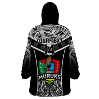 Custom Papua New Guinea Rugby Wearable Blanket Hoodie Mendi Muruks PNG Polynesian Pattern - Wonder Print Shop