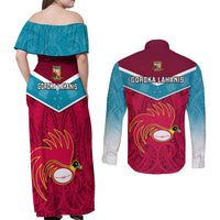 Papua New Guinea Rugby Couples Matching Off Shoulder Maxi Dress and Long Sleeve Button Shirts Goroka Lahanis PNG Polynesian Pattern - Wonder Print Shop