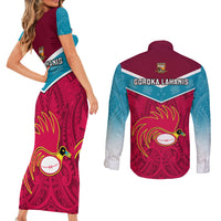 Papua New Guinea Rugby Couples Matching Short Sleeve Bodycon Dress and Long Sleeve Button Shirts Goroka Lahanis PNG Polynesian Pattern - Wonder Print Shop