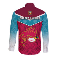 Papua New Guinea Rugby Long Sleeve Button Shirt Goroka Lahanis PNG Polynesian Pattern - Wonder Print Shop