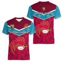 Papua New Guinea Rugby Women V Neck T Shirt Goroka Lahanis PNG Polynesian Pattern - Wonder Print Shop