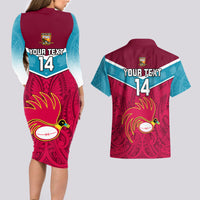 Custom Papua New Guinea Rugby Couples Matching Long Sleeve Bodycon Dress and Hawaiian Shirt Goroka Lahanis PNG Polynesian Pattern - Wonder Print Shop