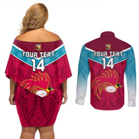 Custom Papua New Guinea Rugby Couples Matching Off Shoulder Short Dress and Long Sleeve Button Shirts Goroka Lahanis PNG Polynesian Pattern - Wonder Print Shop