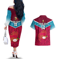 Custom Papua New Guinea Rugby Couples Matching Off The Shoulder Long Sleeve Dress and Hawaiian Shirt Goroka Lahanis PNG Polynesian Pattern - Wonder Print Shop