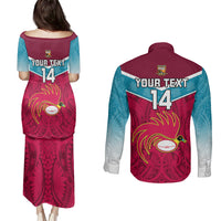 Custom Papua New Guinea Rugby Couples Matching Puletasi Dress and Long Sleeve Button Shirts Goroka Lahanis PNG Polynesian Pattern - Wonder Print Shop