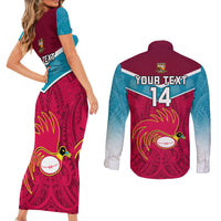 Custom Papua New Guinea Rugby Couples Matching Short Sleeve Bodycon Dress and Long Sleeve Button Shirts Goroka Lahanis PNG Polynesian Pattern - Wonder Print Shop