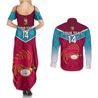 Custom Papua New Guinea Rugby Couples Matching Summer Maxi Dress and Long Sleeve Button Shirts Goroka Lahanis PNG Polynesian Pattern - Wonder Print Shop