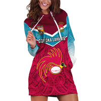 Custom Papua New Guinea Rugby Hoodie Dress Goroka Lahanis PNG Polynesian Pattern - Wonder Print Shop
