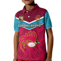Custom Papua New Guinea Rugby Kid Polo Shirt Goroka Lahanis PNG Polynesian Pattern - Wonder Print Shop