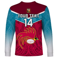 Custom Papua New Guinea Rugby Long Sleeve Shirt Goroka Lahanis PNG Polynesian Pattern - Wonder Print Shop