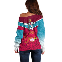 Custom Papua New Guinea Rugby Off Shoulder Sweater Goroka Lahanis PNG Polynesian Pattern - Wonder Print Shop