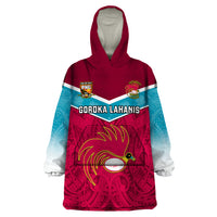 Custom Papua New Guinea Rugby Wearable Blanket Hoodie Goroka Lahanis PNG Polynesian Pattern - Wonder Print Shop
