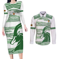 Zimbabwe Rugby Custom Couples Matching Long Sleeve Bodycon Dress and Long Sleeve Button Shirt Come On Sables White Version - Wonder Print Shop