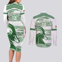 Zimbabwe Rugby Custom Couples Matching Long Sleeve Bodycon Dress and Long Sleeve Button Shirt Come On Sables White Version - Wonder Print Shop