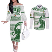 Zimbabwe Rugby Custom Couples Matching Off The Shoulder Long Sleeve Dress and Long Sleeve Button Shirt Come On Sables White Version - Wonder Print Shop