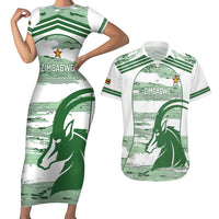 Zimbabwe Rugby Custom Couples Matching Short Sleeve Bodycon Dress and Hawaiian Shirt Come On Sables White Version - Wonder Print Shop