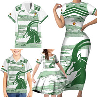 Zimbabwe Rugby Custom Family Matching Short Sleeve Bodycon Dress and Hawaiian Shirt Come On Sables White Version - Wonder Print Shop