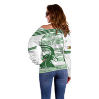 Zimbabwe Rugby Custom Off Shoulder Sweater Come On Sables White Version - Wonder Print Shop