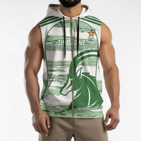 Zimbabwe Rugby Custom Sleeveless Zip Hoodie Come On Sables White Version - Wonder Print Shop
