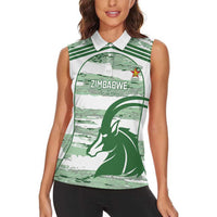 Zimbabwe Rugby Custom Women Sleeveless Polo Shirt Come On Sables White Version - Wonder Print Shop