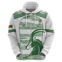 Zimbabwe Rugby Custom Zip Hoodie Come On Sables White Version - Wonder Print Shop
