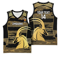 Zimbabwe Rugby Custom Basketball Jersey Come On Sables Gold Black Version - Wonder Print Shop