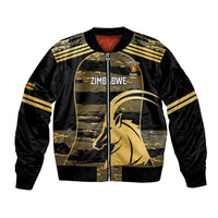 Zimbabwe Rugby Custom Bomber Jacket Come On Sables Gold Black Version - Wonder Print Shop