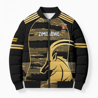 Zimbabwe Rugby Custom Bomber Puffer Jacket Come On Sables Gold Black Version - Wonder Print Shop