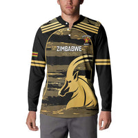 Zimbabwe Rugby Custom Button Sweatshirt Come On Sables Gold Black Version - Wonder Print Shop