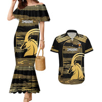 Zimbabwe Rugby Custom Couples Matching Mermaid Dress and Hawaiian Shirt Come On Sables Gold Black Version - Wonder Print Shop