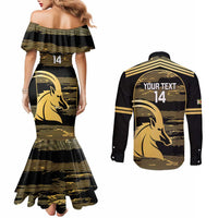 Zimbabwe Rugby Custom Couples Matching Mermaid Dress and Long Sleeve Button Shirt Come On Sables Gold Black Version - Wonder Print Shop