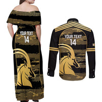 Zimbabwe Rugby Custom Couples Matching Off Shoulder Maxi Dress and Long Sleeve Button Shirt Come On Sables Gold Black Version - Wonder Print Shop