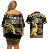 Zimbabwe Rugby Custom Couples Matching Off Shoulder Short Dress and Hawaiian Shirt Come On Sables Gold Black Version - Wonder Print Shop
