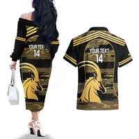 Zimbabwe Rugby Custom Couples Matching Off The Shoulder Long Sleeve Dress and Hawaiian Shirt Come On Sables Gold Black Version - Wonder Print Shop