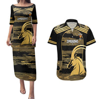 Zimbabwe Rugby Custom Couples Matching Puletasi and Hawaiian Shirt Come On Sables Gold Black Version - Wonder Print Shop
