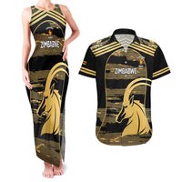 Zimbabwe Rugby Custom Couples Matching Tank Maxi Dress and Hawaiian Shirt Come On Sables Gold Black Version - Wonder Print Shop